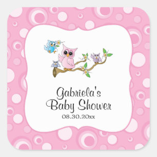 Roze Baby Uil Baby shower Thema Vierkante Sticker