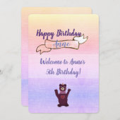 Roze Baby Verjaardagsfeestuitnodigingen Beer Kaart (Voorkant / Achterkant)