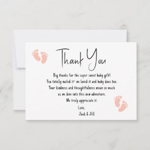 Roze Baby Voetafdrukken Flat Thank You Card Bedankkaart