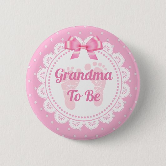 Roze Baby voetafdrukken grootmoeder om Baby shower Ronde Button 5,7 Cm (Voorkant)