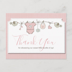 Roze baby waslijn baby shower bedankt briefkaart