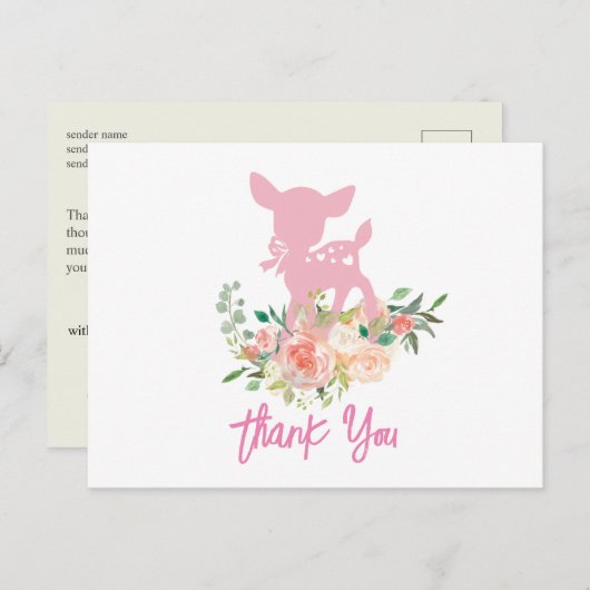 roze babyhertje, baby shower bedankkaart briefkaart (Voorkant / Achterkant)