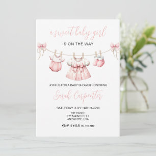 Roze babykleertjes meisje baby shower kaart