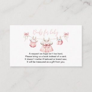 Roze babykleertjes meisje boek verzoek baby shower informatiekaartje