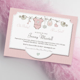 Roze Babyklerenlijn Baby Shower Kaart