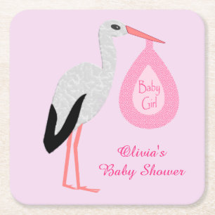  roze babymeisje Baby shower Aangepast Vierkante Kartonnen Onderzetter
