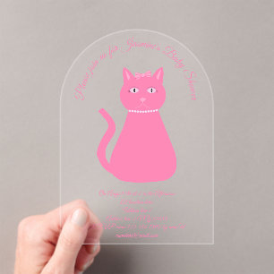 roze babymeisje Kat aangepast Baby shower Acryl Uitnodigingen