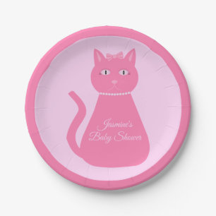  roze babymeisje Kat aangepast Baby shower Papieren Bordje