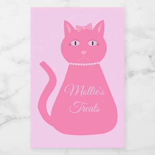  roze babymeisje Kat Aangepast pakket behandelen J Voedselcontainer Etiket (Enkel label)