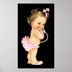 Roze babymeisje met ruches broek parel baby shower poster