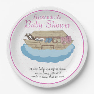 Roze babymeisje Noah's Ark babyshower uitnodiging Papieren Bordje