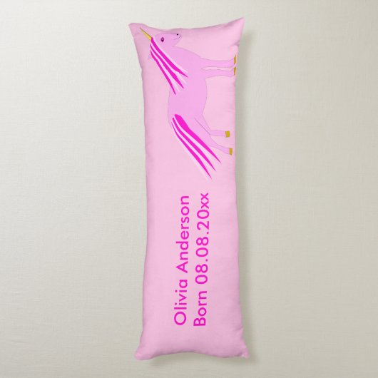 roze babymeisje Unicorn - Aangepaste geboorte Lichaamskussen (Achterkant (Verticaal))