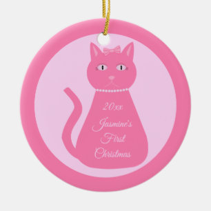 roze babymeisjescrat Aangepast eerste kerstfeest Keramisch Ornament