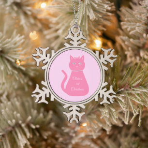 roze babymeisjescrat Aangepast eerste kerstfeest Tin Sneeuwvlok Ornament