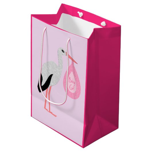 roze babymeisjeswinkel medium cadeauzakje (Voorkant Gekanteld)