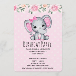 Roze babyolifant en rozenrand babyshower kaart