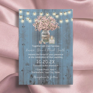 Roze baby's Breath Jar Dusty Blue Rustic Wedding Kaart