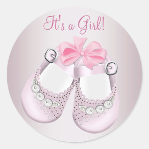 Roze babyschoenen Roze babyshowersstickers Ronde Sticker