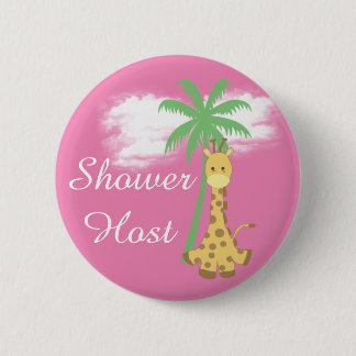 Roze babyshower gastvrouw giraffe badges ronde button 5,7 cm