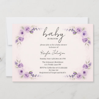 Roze babyshower met lavendelroos kaart