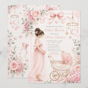Roze babyshower viering kaart