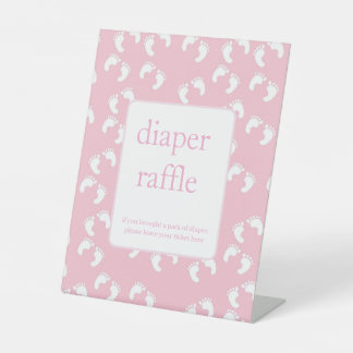 Roze Babyvoetafdrukken Luierraffle Baby Shower Reclamebord Met Voetstuk
