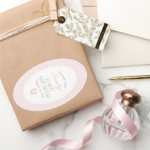 Roze Babyvoetafdrukken Meisje Baby Shower Ovale Sticker