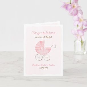 Roze Babywagen Baby Meisje Congratulatiekaart Kaart