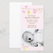 Roze babywas geboorteaankondiging aankondiging (Voorkant / Achterkant)