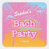 Roze Bach Party Datum Vierkante Sticker (Voorkant)