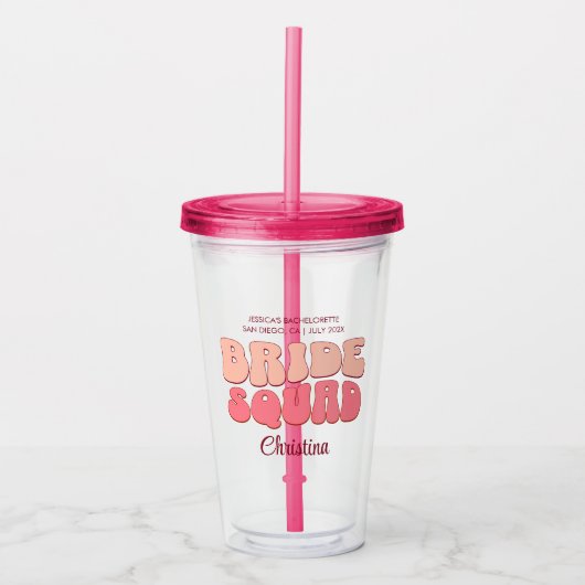 Roze Bachelorette Party Bruid Squad Bruidsmeisje Acryl Drinkbeker (Voorkant)