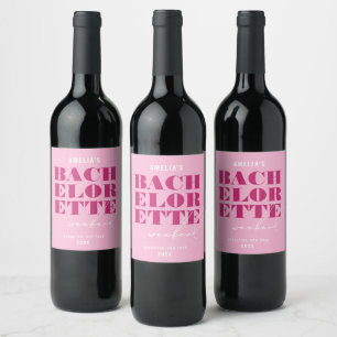 Roze Bachelorette-weekend Wijn Etiket