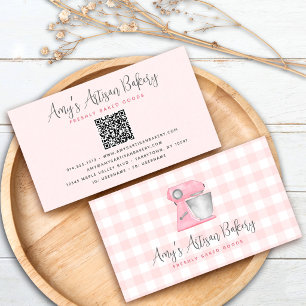 Roze Backmixer QR Code Geruite Patroon Visitekaartje