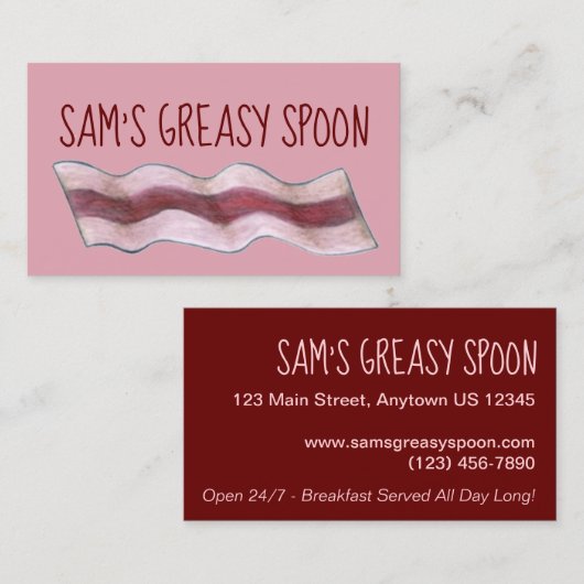 Roze Bacon Slice Restaurant Breakfast Diner Food Visitekaartje (Voorkant / Achterkant)