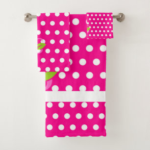Roze badhanddoekset met polka-stip logo bad handdoek