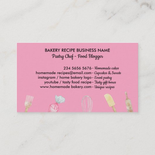 Roze bakkergebak handgereedschap voor kokokokokoko visitekaartje (Achterkant)