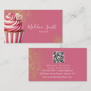Roze bakkerij glitter cupcakes barcode visitekaartje