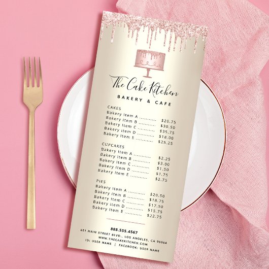 Roze bakkerijkap Glitter Pastry Chef Menu Gold