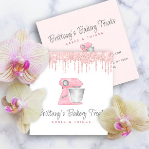 Roze Bakmixer Glitterdruppels Pastry Chef Vierkante Visitekaartje