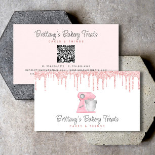 Roze Bakmixer Glitterdruppels QR-code Visitekaartje