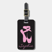 Roze baletslippers op zwart Bagagelabel (Voorkant verticaal)