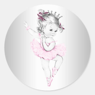 Roze Ballerina Baby Shower Sticker uit de Vintage