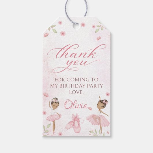 Roze Ballerina Ballet Verjaardag Gift Labels Cadeaulabel (Voorkant)