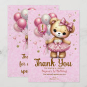Roze Ballerina Beer Glitter Ballon Dank u Kaart (Voorkant / Achterkant)