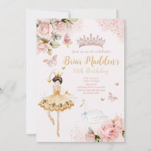 Roze Ballerina Bloemen Verjaardagsuitnodiging Kaart