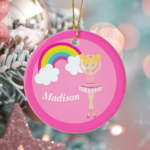 Roze Ballerina Blonde Girl Monogram Kinder Keramisch Ornament