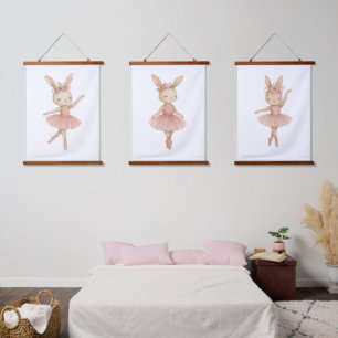 Roze Ballerina Bunny Meisjes Kwekerij Slaapkamer P Hangend Wandkleed