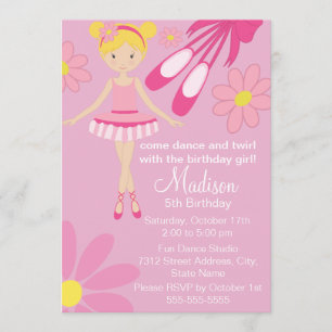  roze ballerina dansuitnodiging kaart