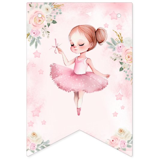 Roze ballerina gelukkig verjaardag meisje bunting  vlaggetjes (Eerste vlag)