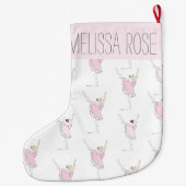 Roze Ballerina Gepersonaliseerde Kerstkous Grote Kerstsok (Achterkant)